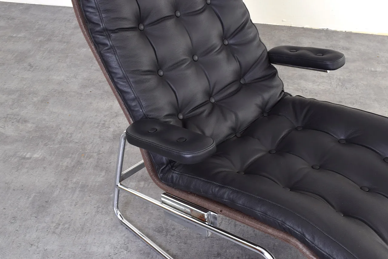 Bauhaus Leather and Chrome Fenix Chaise Lounge by Sam Larsson Dux 14