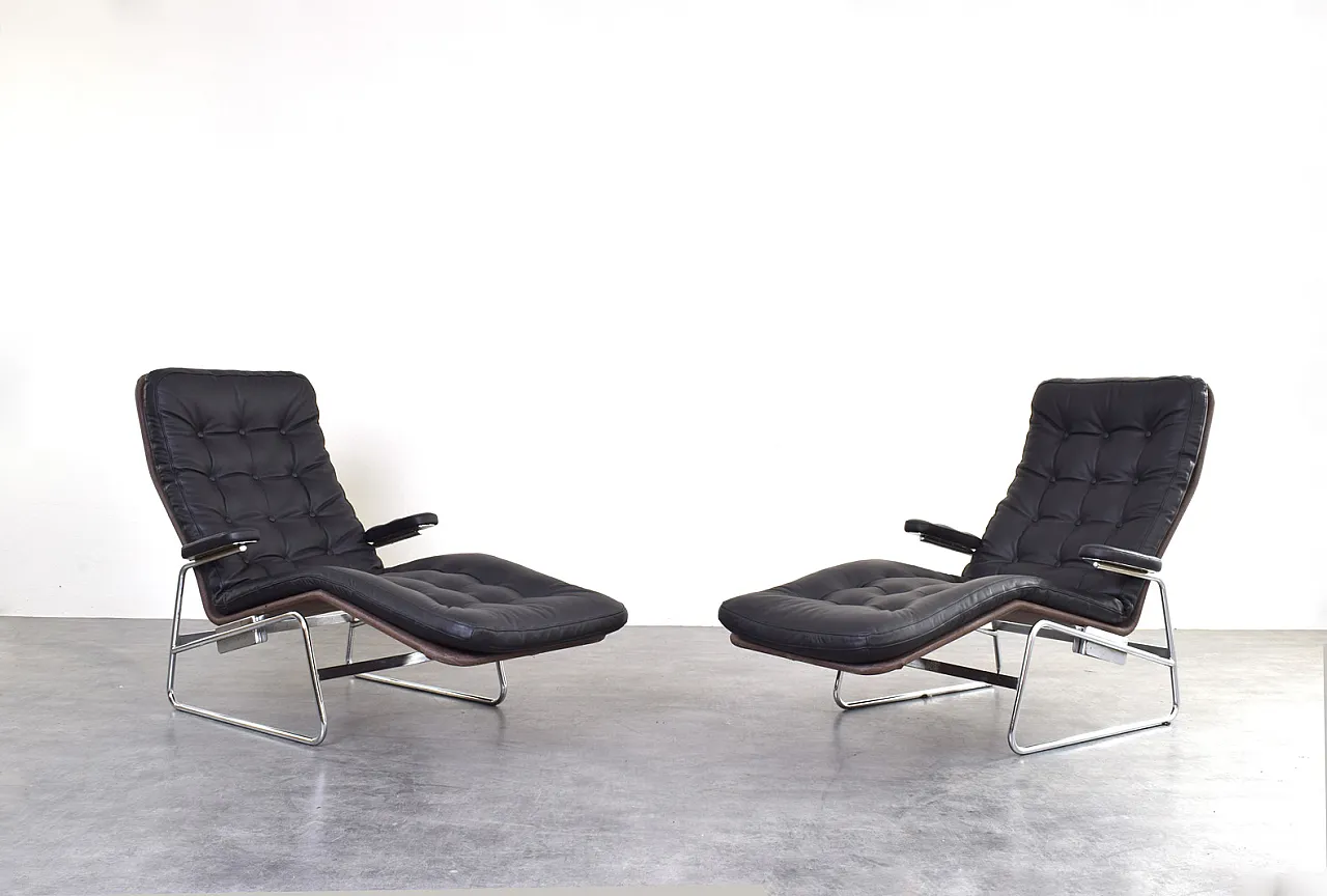Pair of Bauhaus Fenix Chaise Lounges by Sam Larsson Dux, 70s 1
