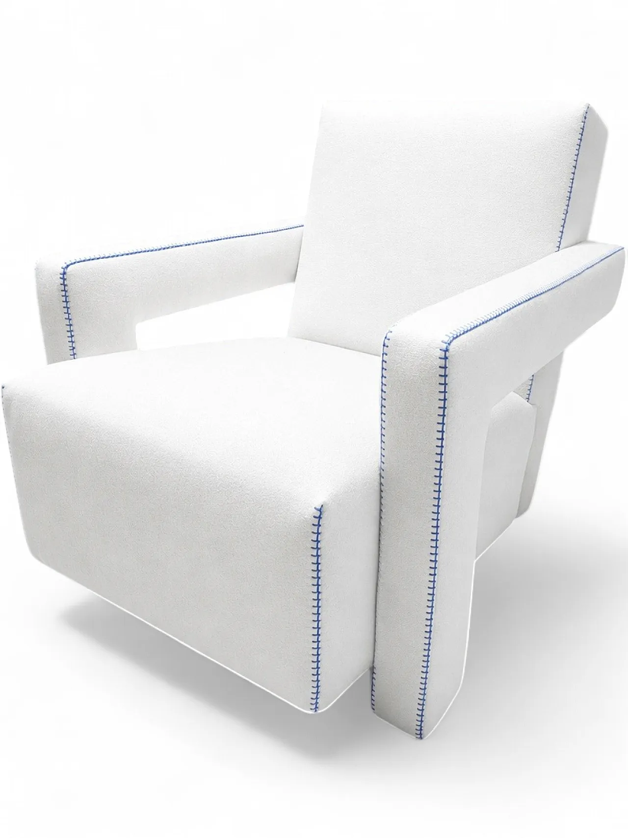Poltrona Utrecht di Cassina in Lana Kvdrat bianca & cuciture blu, 2000 28