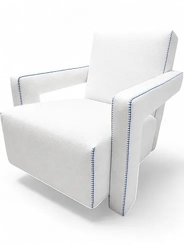 Poltrona Utrecht di Cassina in Lana Kvdrat bianca & cuciture blu, 2000