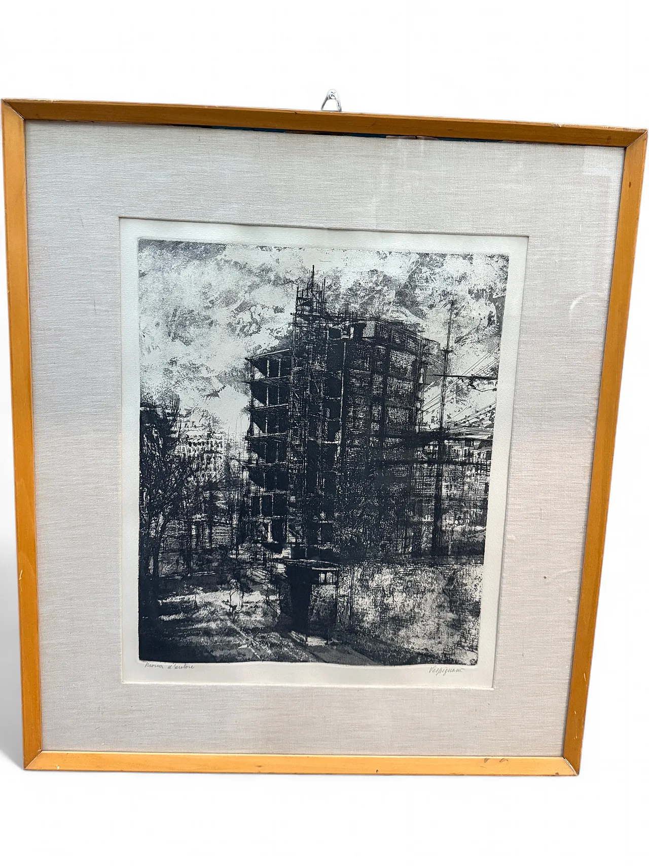 Engraving Suburban construction site by Renzo Vespignani, 20th century 14