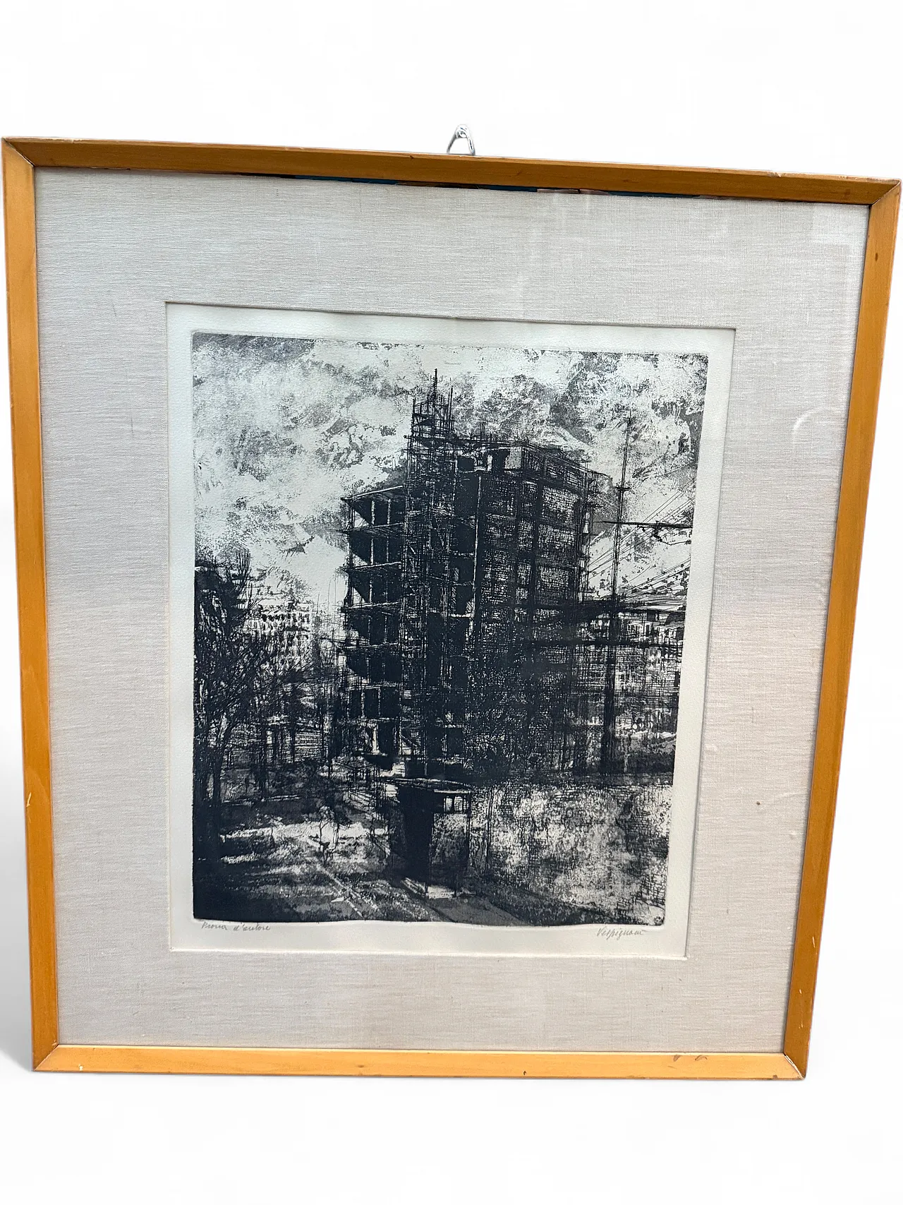 Engraving Suburban construction site by Renzo Vespignani, 20th century 15