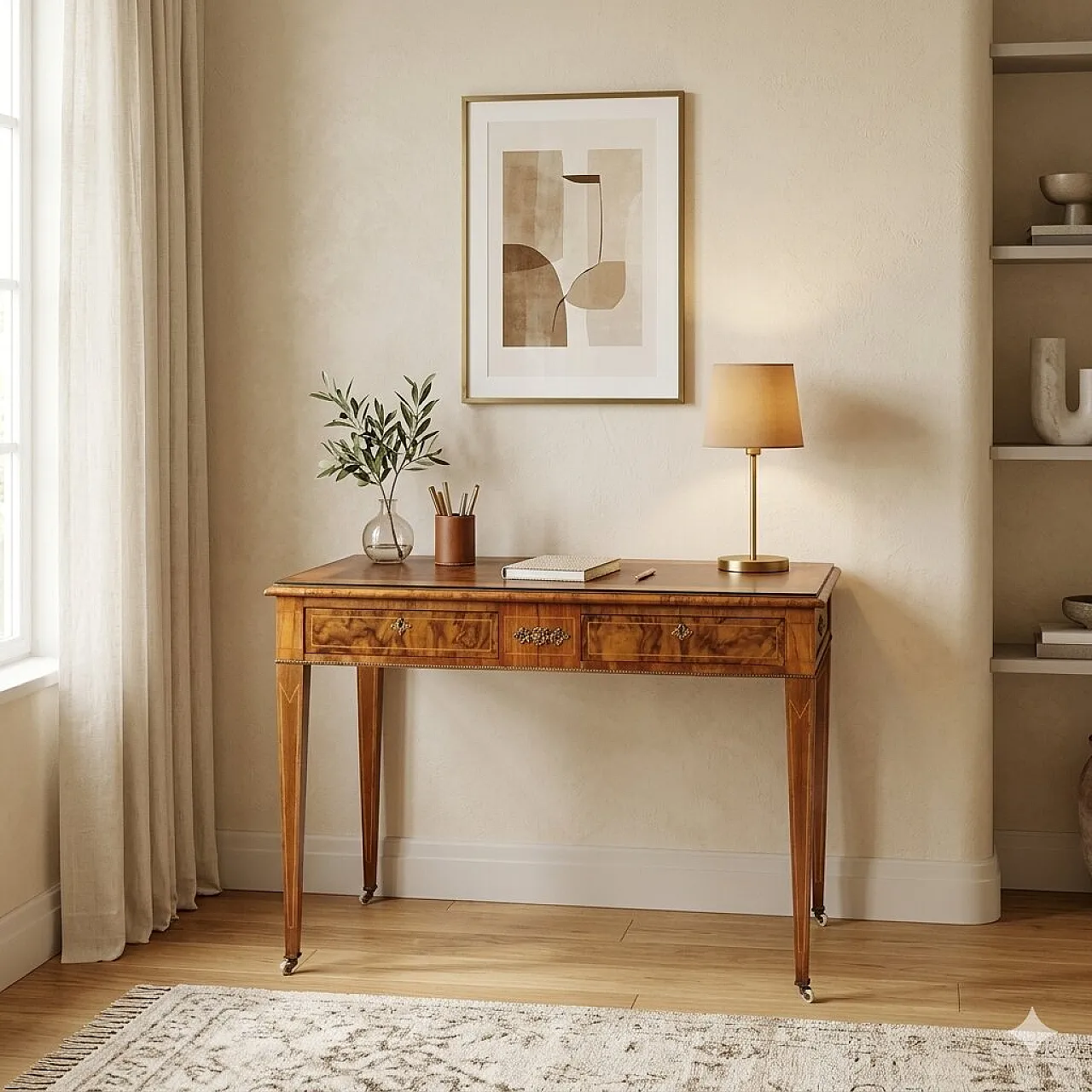 Open desk in Bois de Rose, walnut and mahogany, 19th century 2