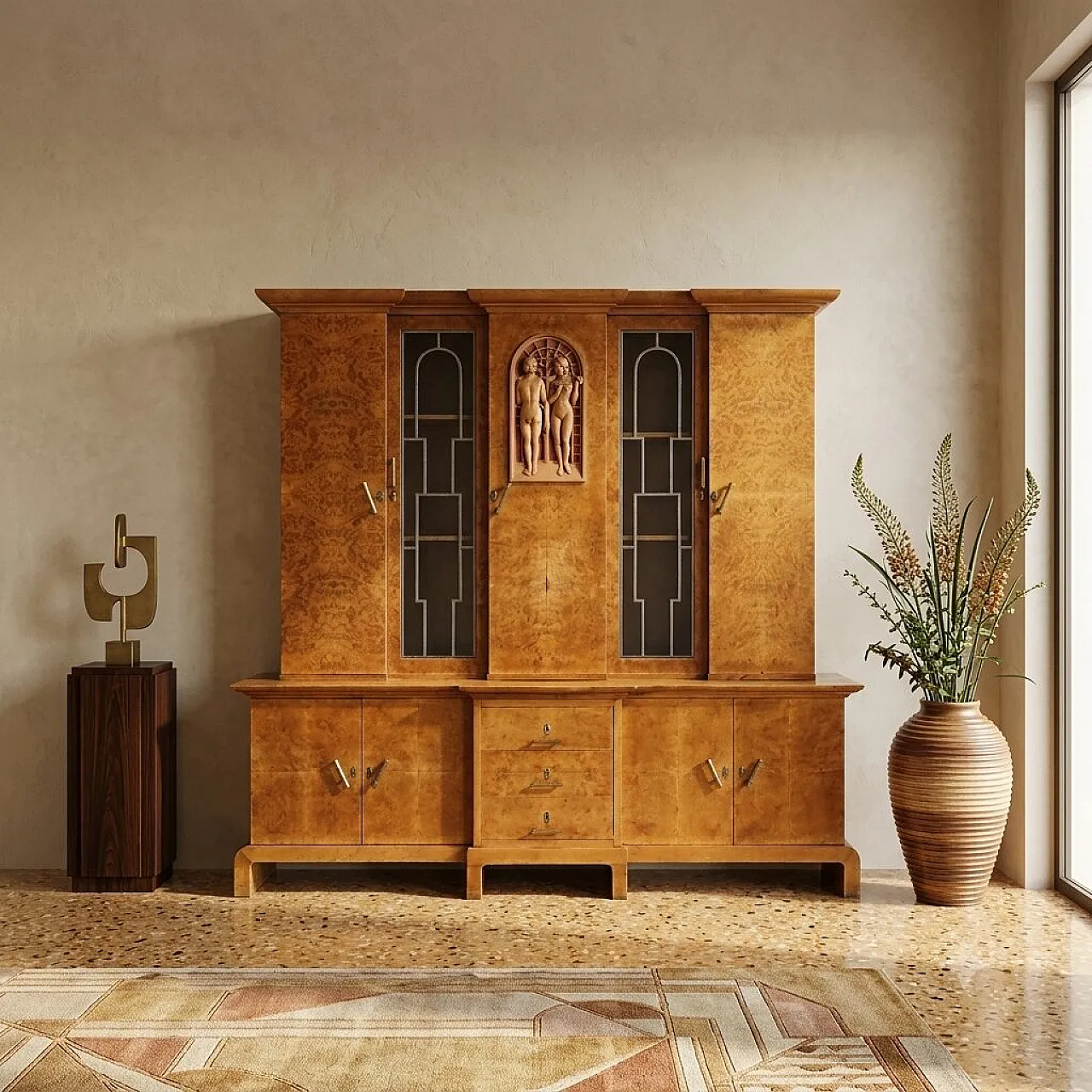 Art Deco living room furniture veneered in maple burl, 20th century 2