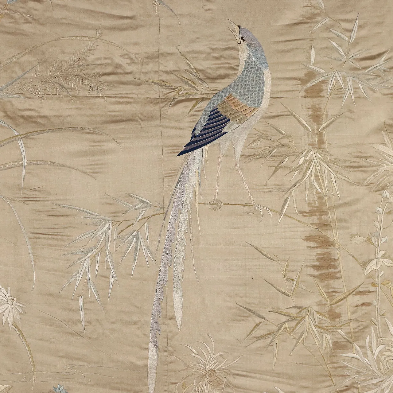 Large screen in embroidered silk, 19th century 3