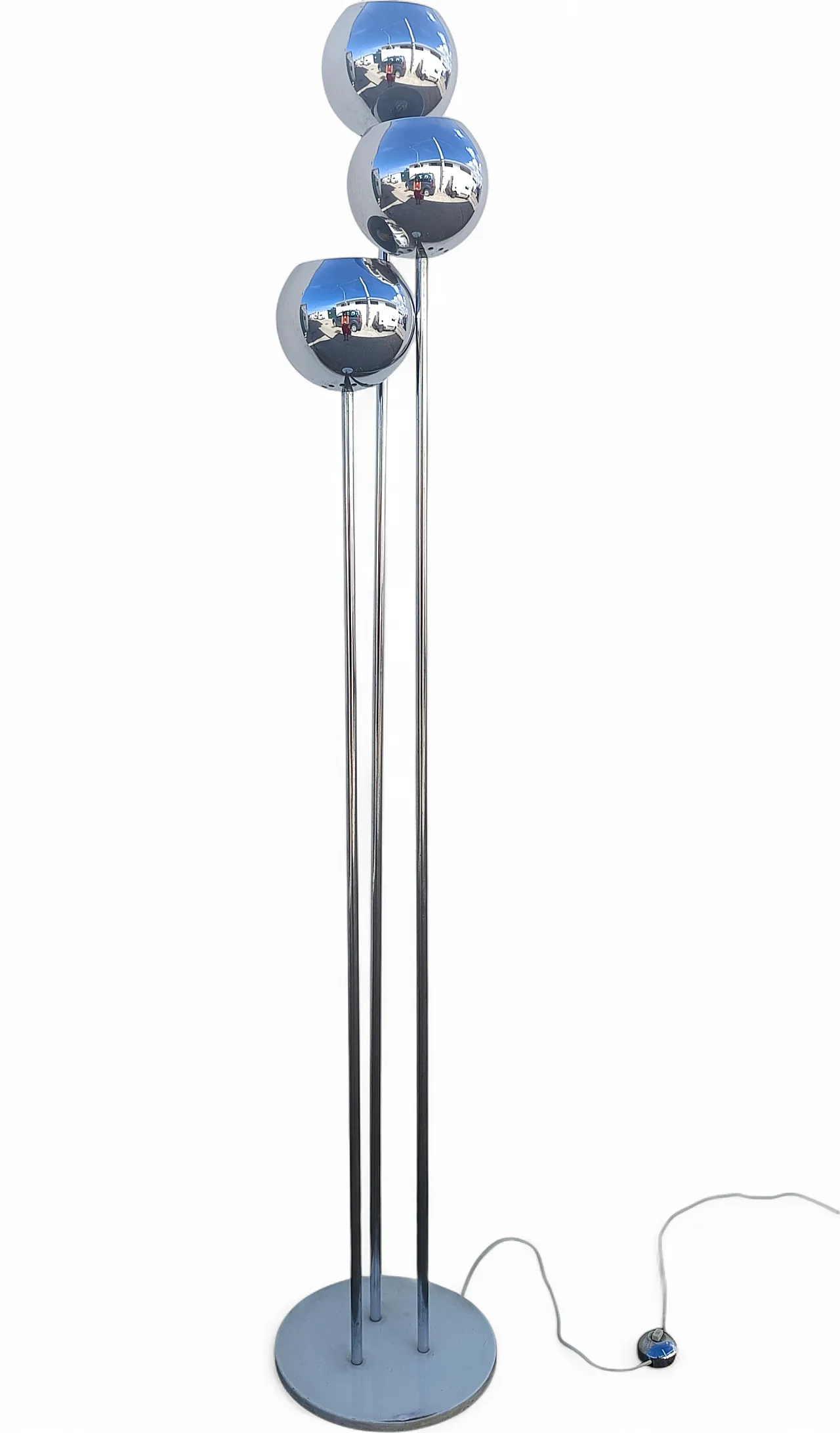Chrome floor lamp with three globes, 70s 20