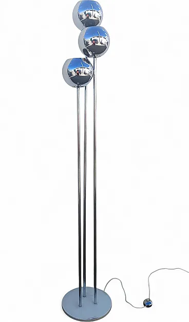 Chrome floor lamp with three globes, 70s