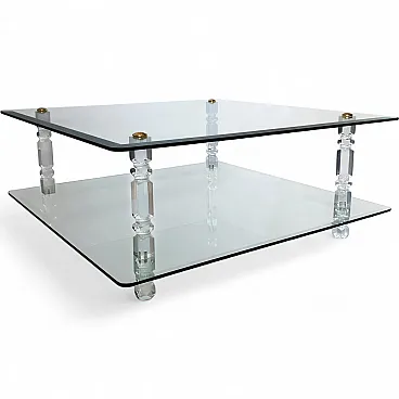 Tavolino da caffè a due livelli in vetro lucite, anni '70