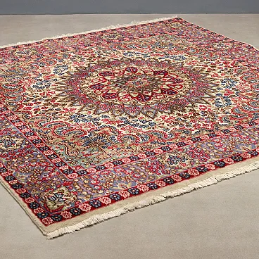 Kerman carpet in cotton and wool, large knot, handmade, 20th century