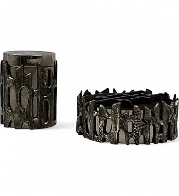 Brutalist smoking set, box and ashtray, Morbelli, Italy, 1970
