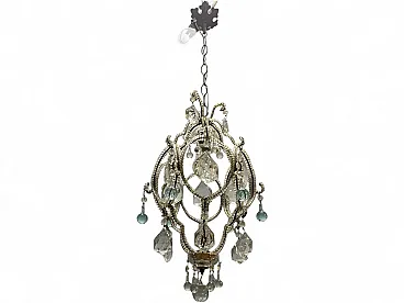 Pendant lamp with crystal beads and light blue Murano glass drops, 1960s