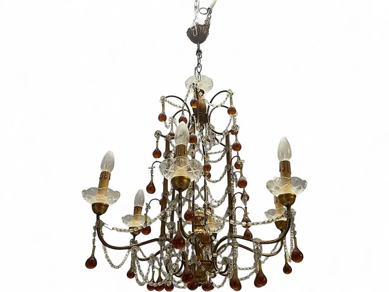 6-light chandelier in golden and amber Murano glass, Italy, 1950s 15