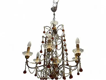 6-light chandelier in golden and amber Murano glass, Italy, 1950s