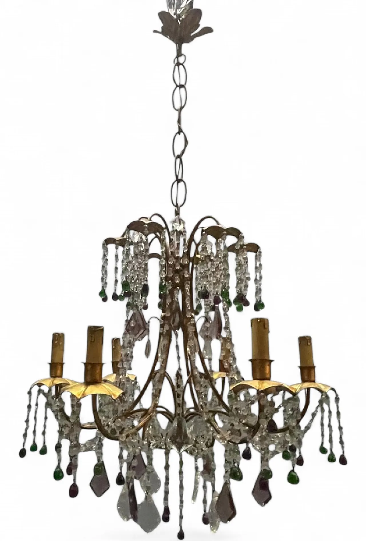 Tole 6-light chandelier in golden Murano glass, Florence, 1950s 17