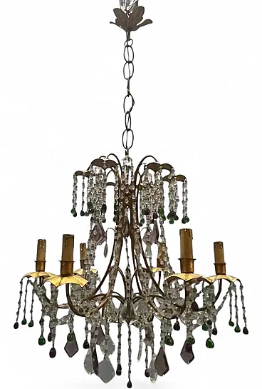 Tole 6-light chandelier in golden Murano glass, Florence, 1950s