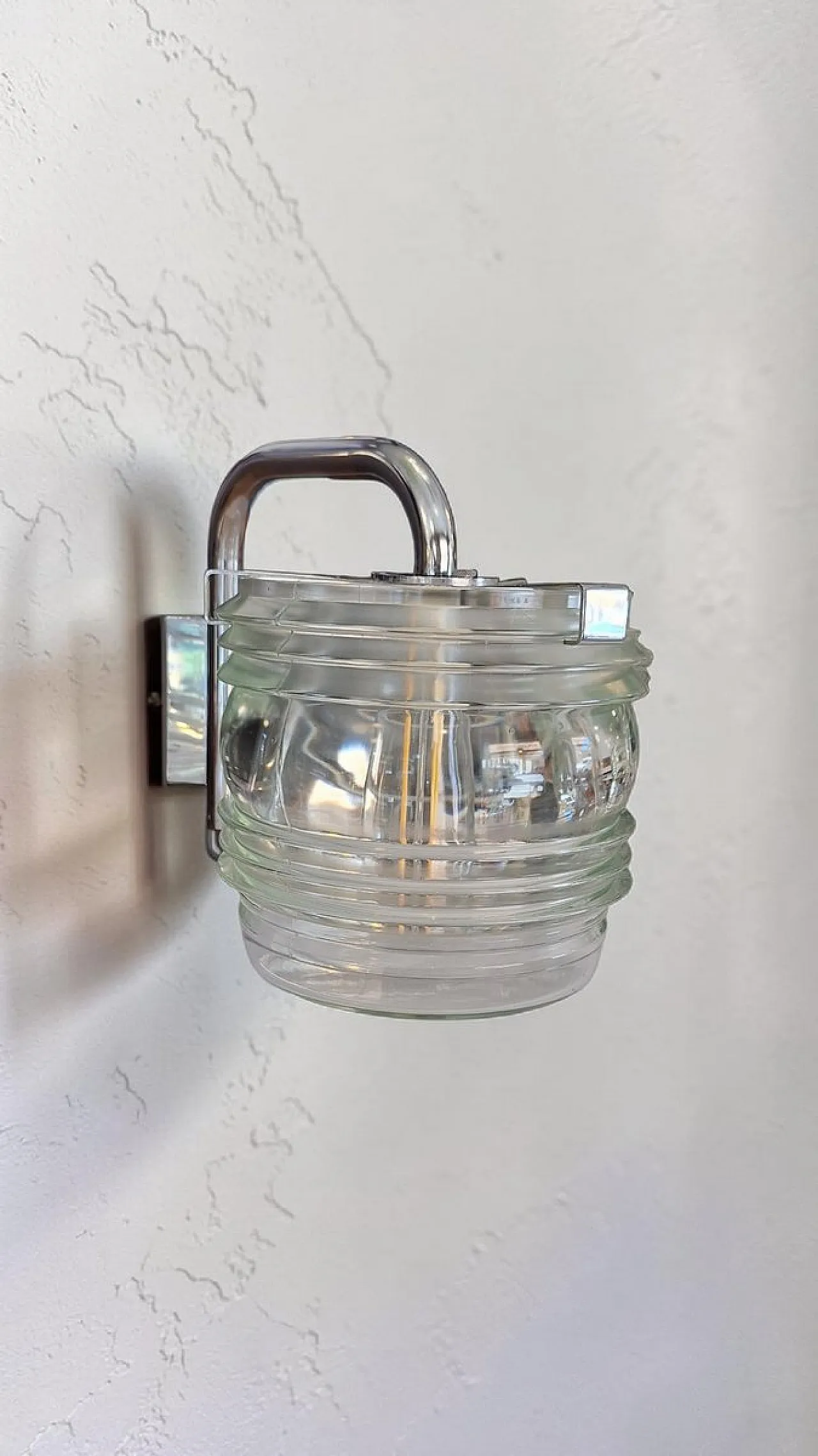 Fresnel metal and glass wall lamp by Tito Agnoli for Oluce, 1960s 2