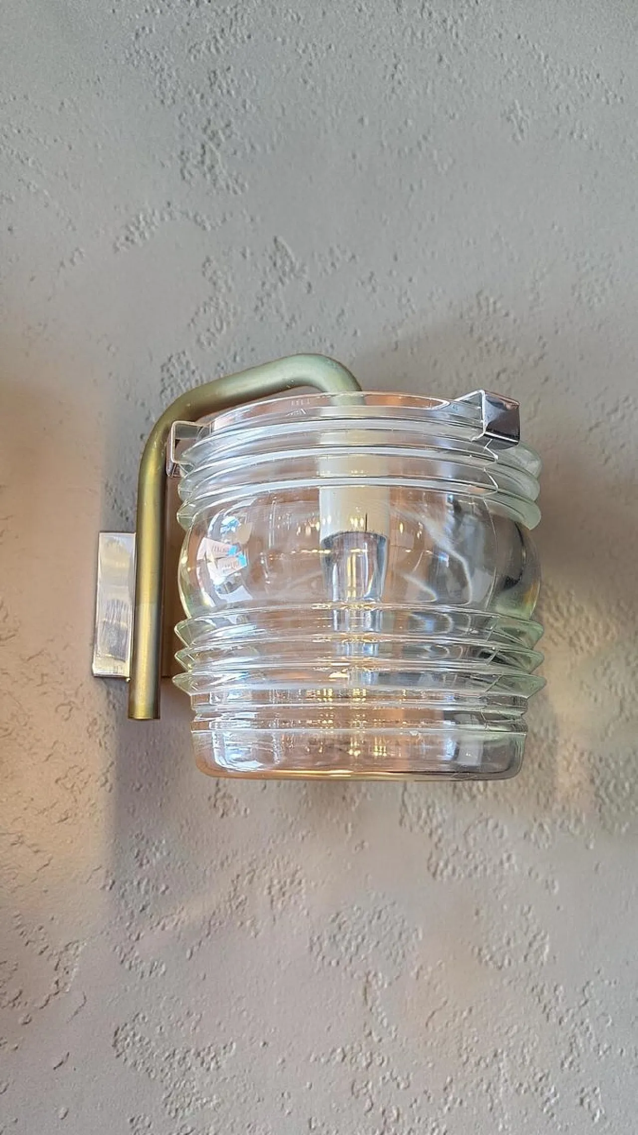 Fresnel metal and glass wall lamp by Tito Agnoli for Oluce, 1960s 4