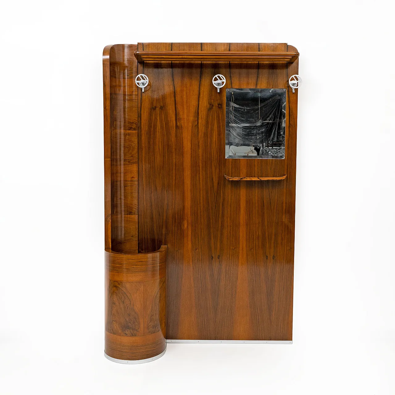 Art Deco walnut entryway stand with integrated umbrella stand, 1930s 2