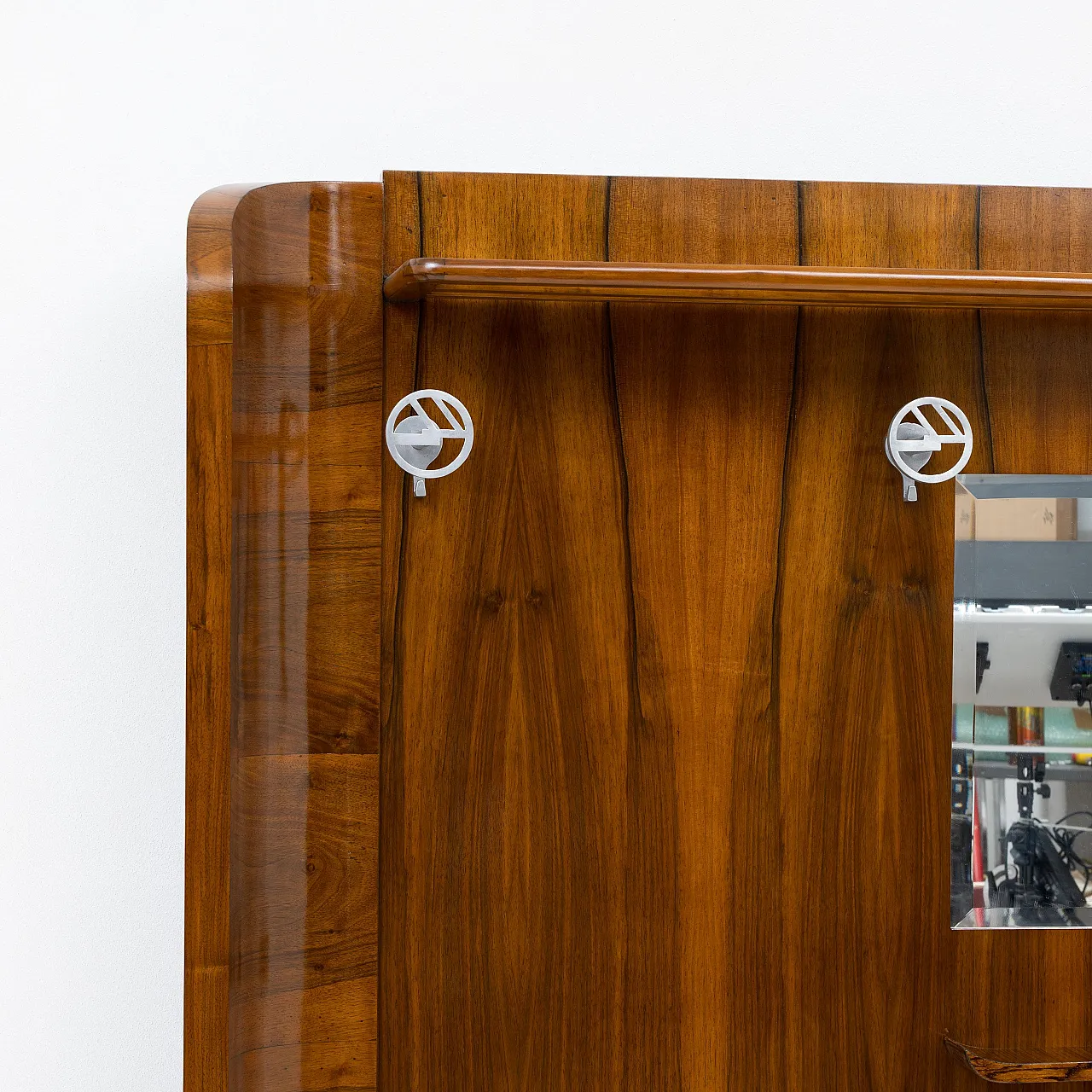 Art Deco walnut entryway stand with integrated umbrella stand, 1930s 3