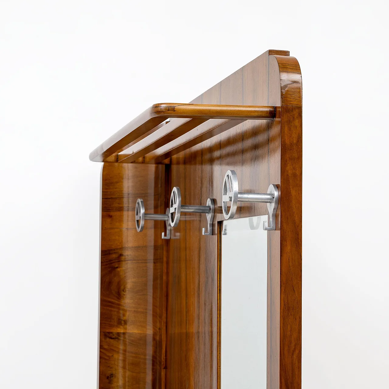 Art Deco walnut entryway stand with integrated umbrella stand, 1930s 4