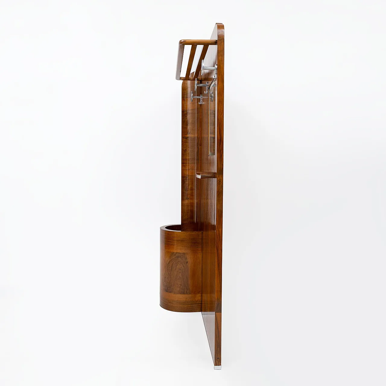 Art Deco walnut entryway stand with integrated umbrella stand, 1930s 5