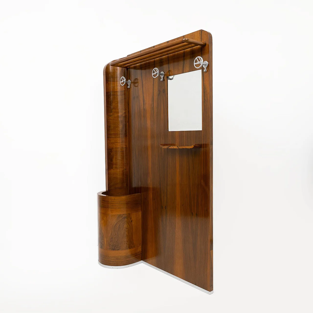 Art Deco walnut entryway stand with integrated umbrella stand, 1930s 7