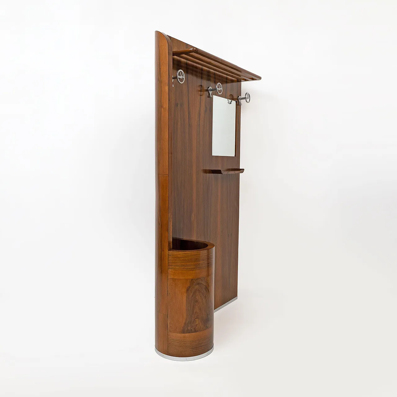 Art Deco walnut entryway stand with integrated umbrella stand, 1930s 9