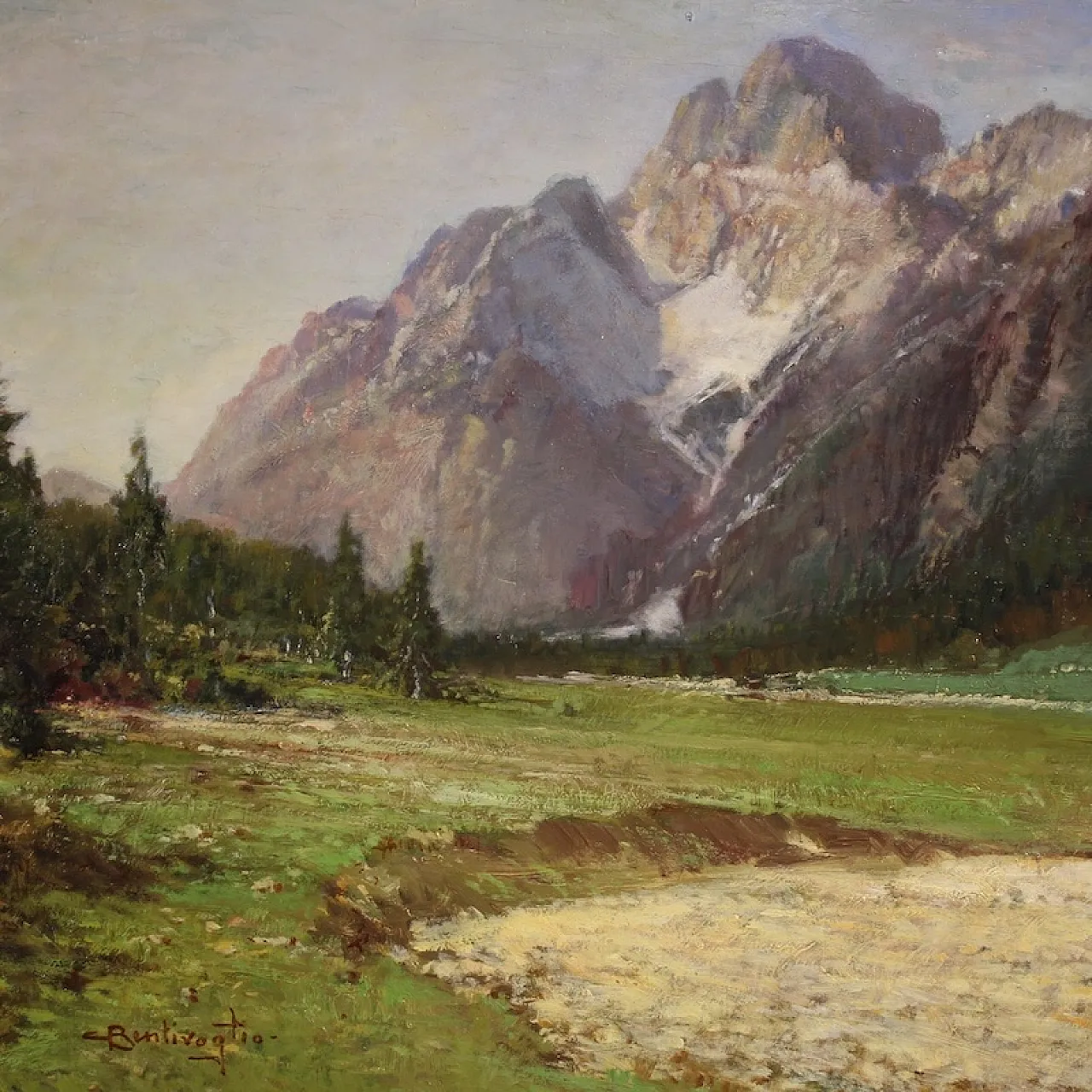 Italian painting of mountain view Croda Rossa D'Ampezzo 3