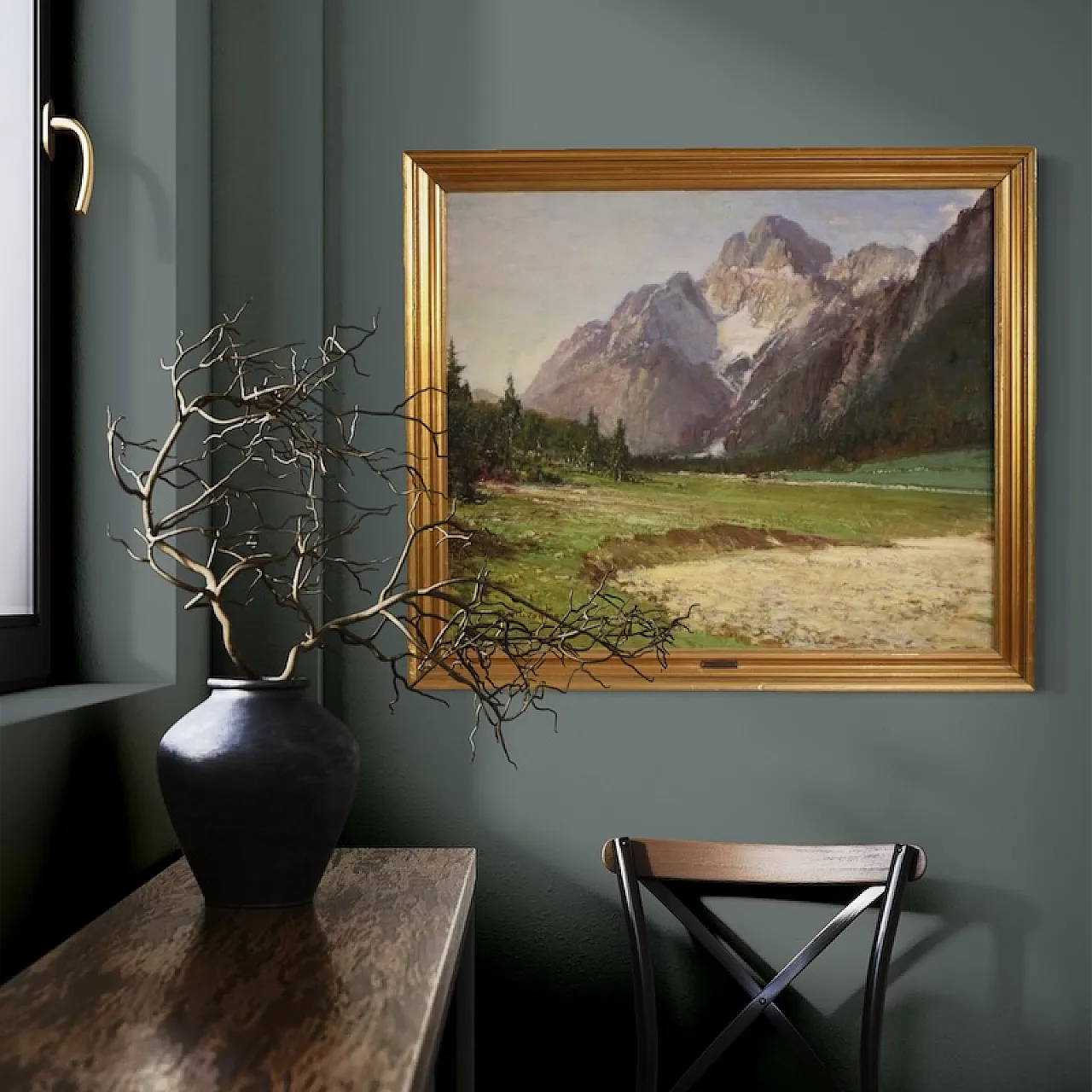 Italian painting of mountain view Croda Rossa D'Ampezzo 15