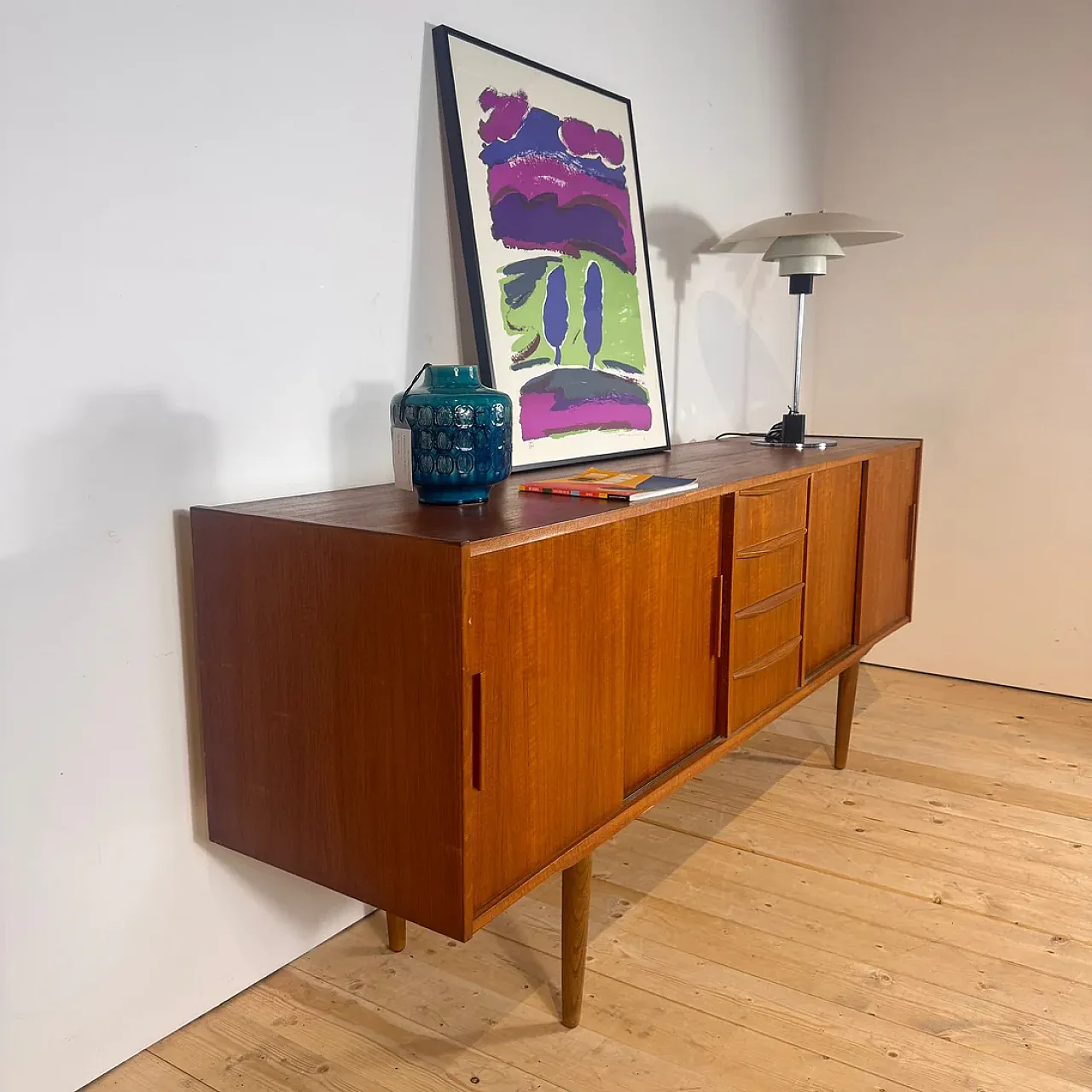 Sideboard danese a quattro cassetti in teak, anni ’60 2