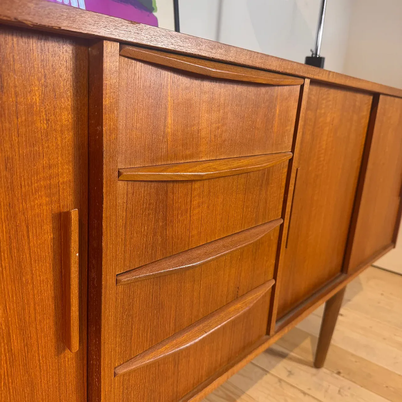 Sideboard danese a quattro cassetti in teak, anni ’60 3