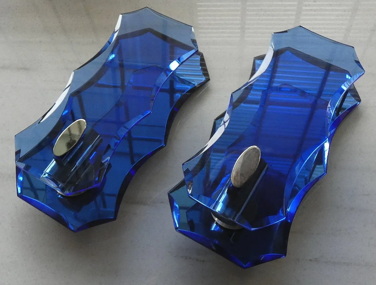 Pair of Cristal Art Blue Glass Wall Lamps, 1970s 1