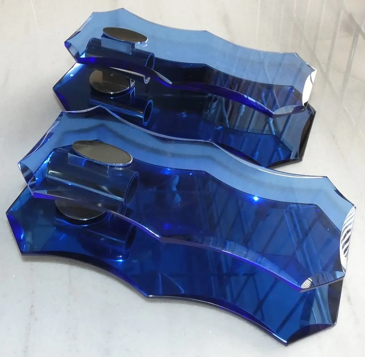 Pair of Cristal Art Blue Glass Wall Lamps, 1970s 2