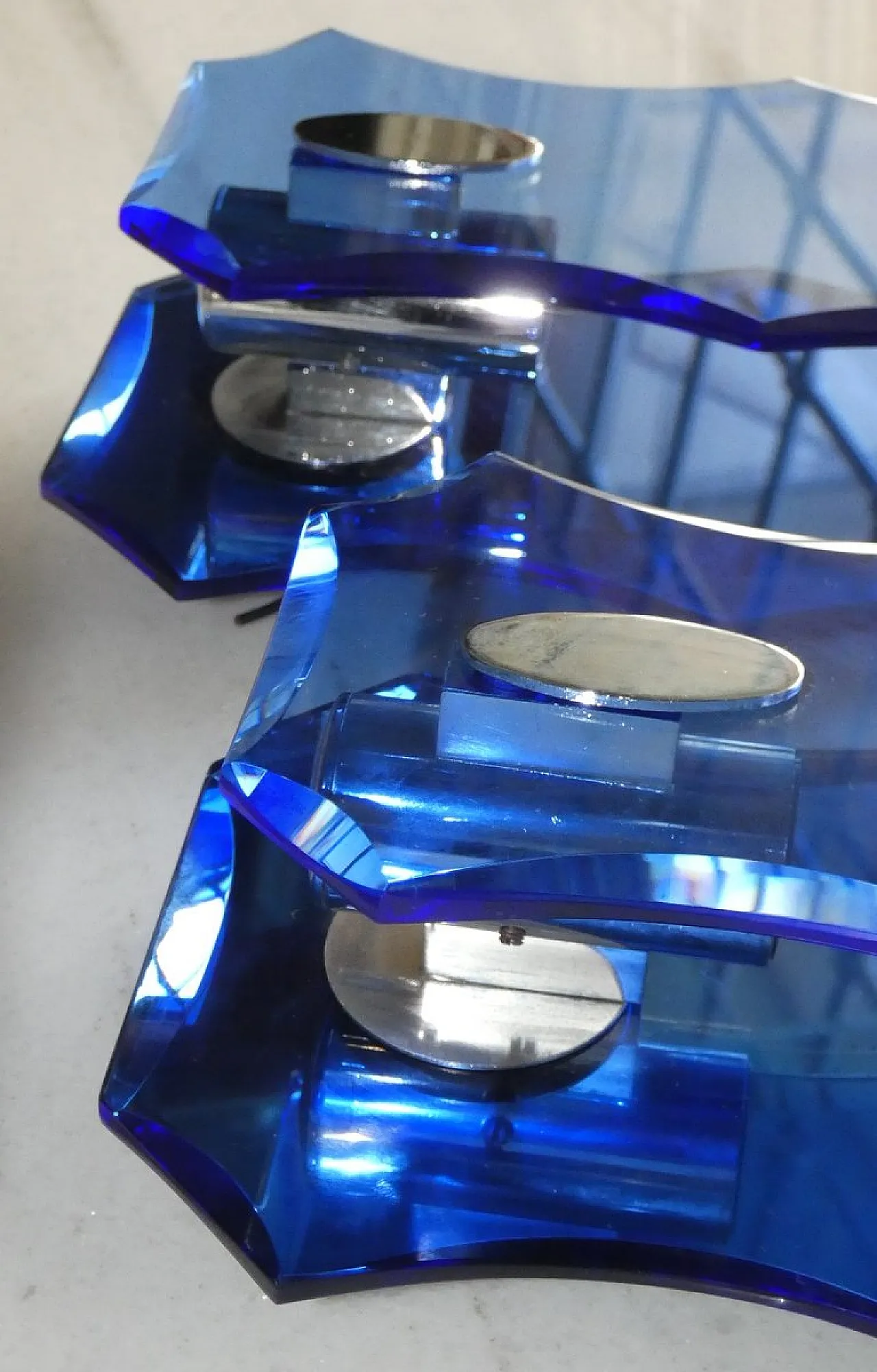 Pair of Cristal Art Blue Glass Wall Lamps, 1970s 4