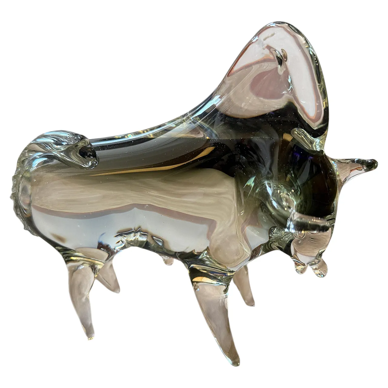 Modern gray and black Murano glass bull by Vincenzo Nason, 1980s 1