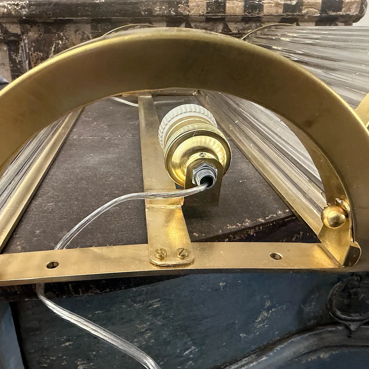 Pair of Mid-Century Modern brass and glass wall sconces, 2000s 2