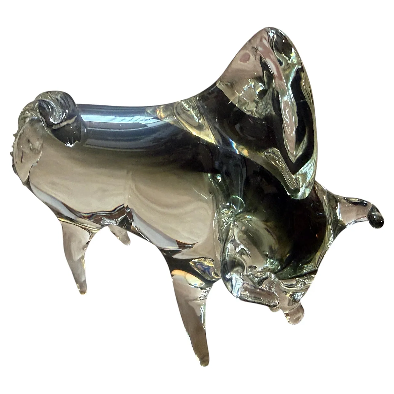 Modern gray and black Murano glass bull by Vincenzo Nason, 1980s 2