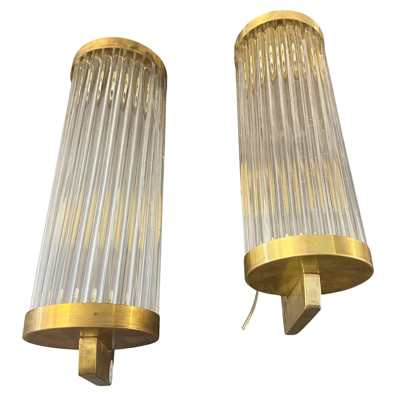Pair of Art Deco style brass and glass theater wall sconces, 1980s 2