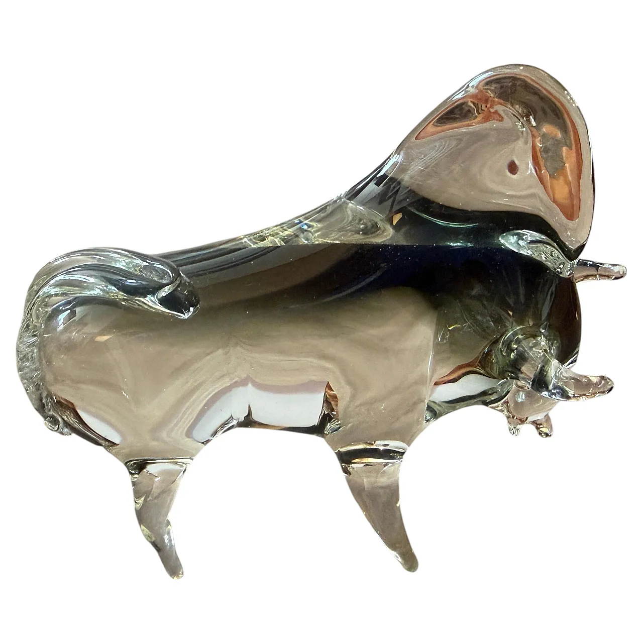Modern gray and black Murano glass bull by Vincenzo Nason, 1980s 3