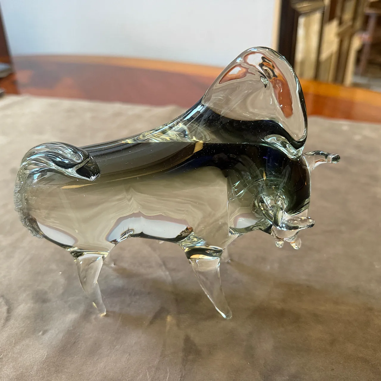 Modern gray and black Murano glass bull by Vincenzo Nason, 1980s 4