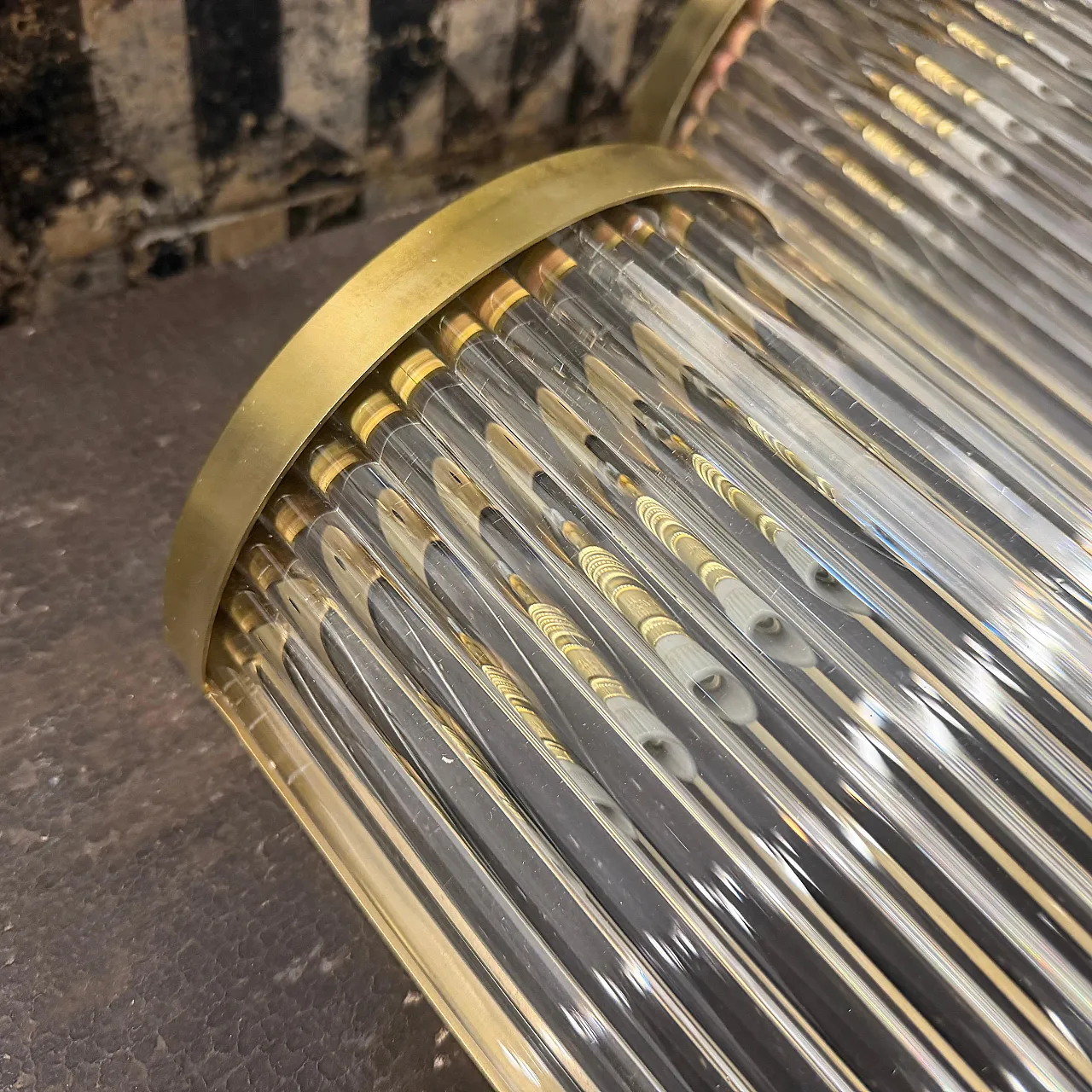 Pair of Mid-Century Modern brass and glass wall sconces, 2000s 6