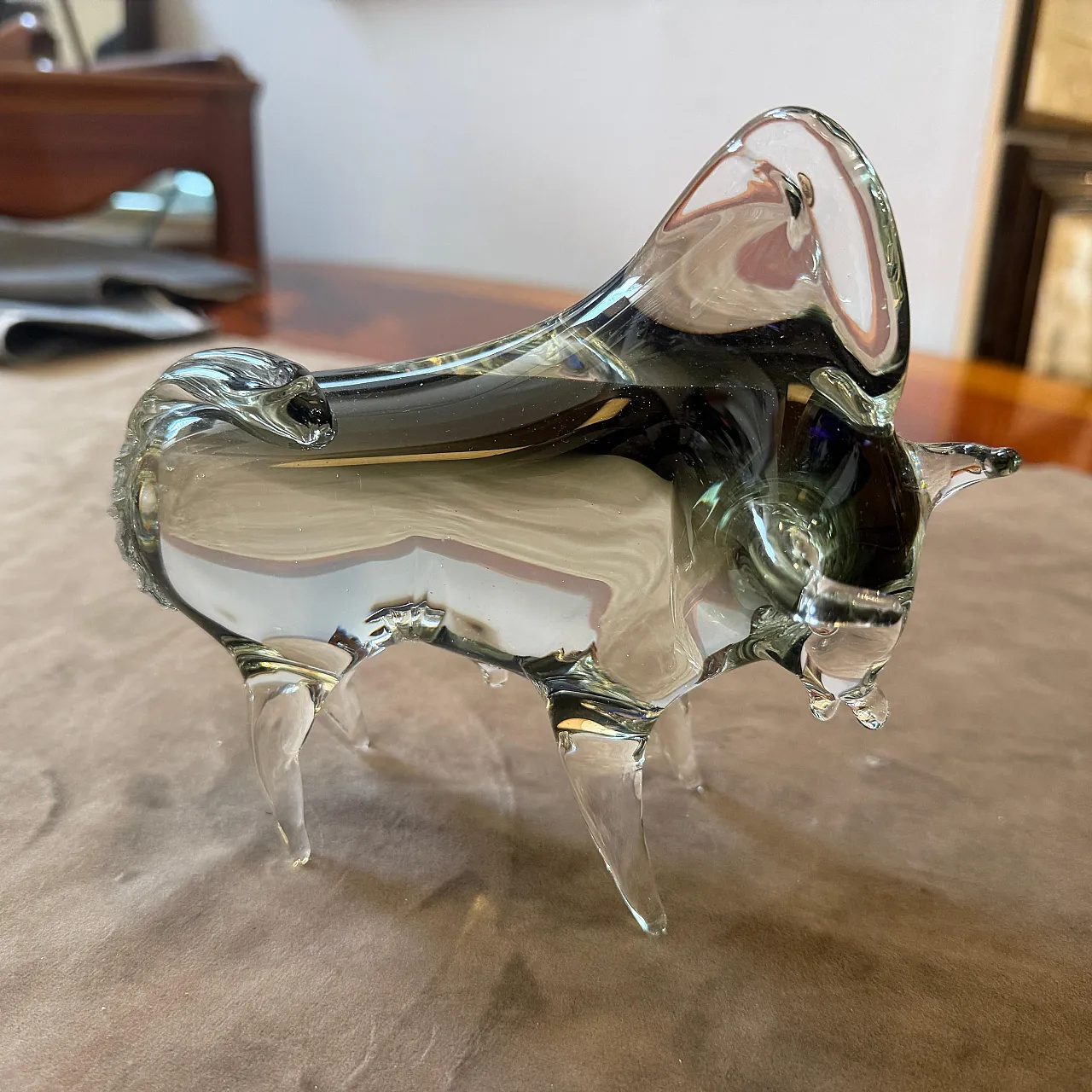 Modern gray and black Murano glass bull by Vincenzo Nason, 1980s 8