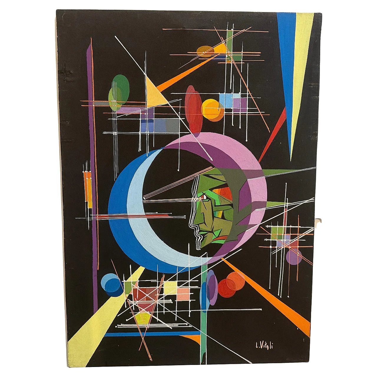 Kandinsky style futurist abstract oil painting by Libero Vitali, 1980s 1