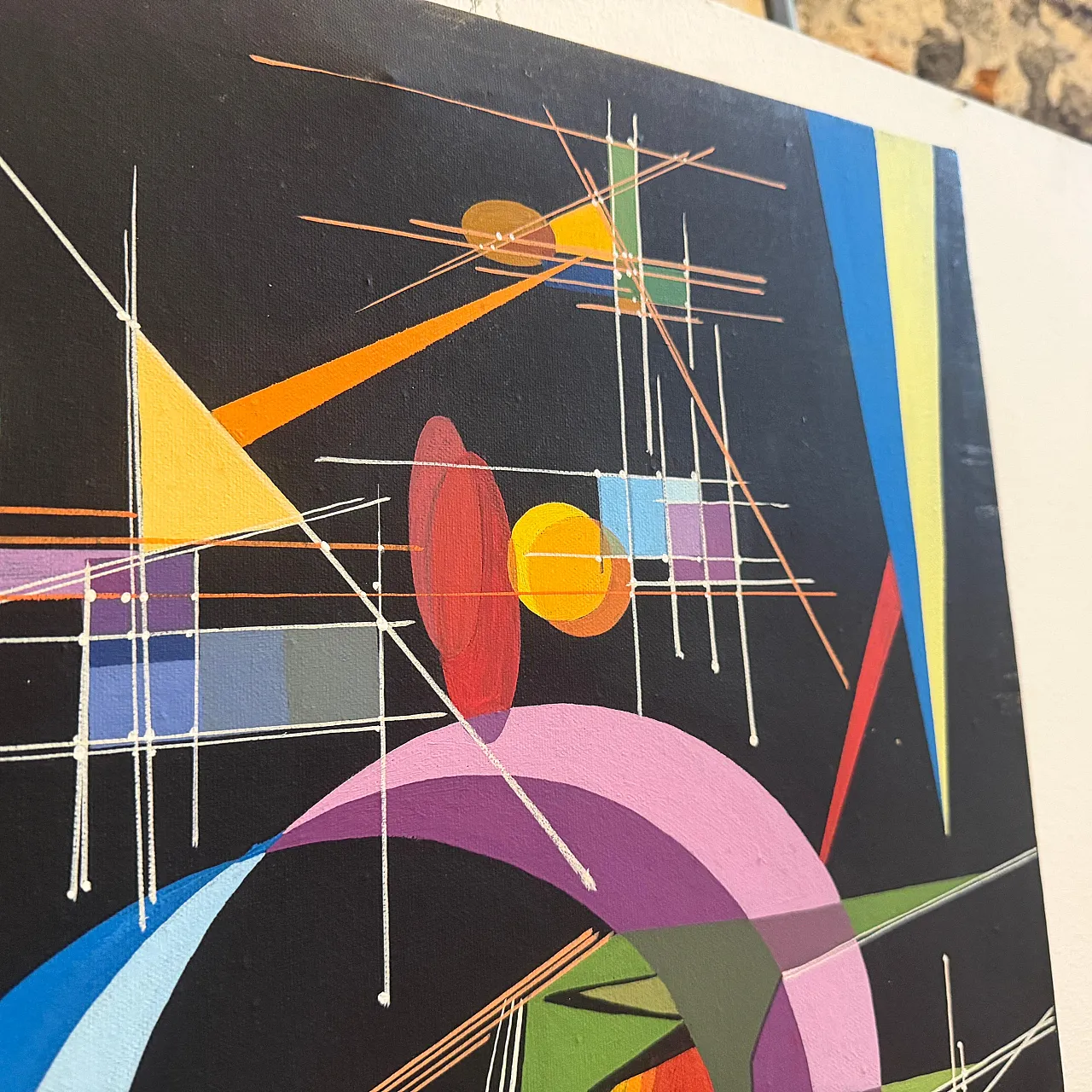 Kandinsky style futurist abstract oil painting by Libero Vitali, 1980s 4