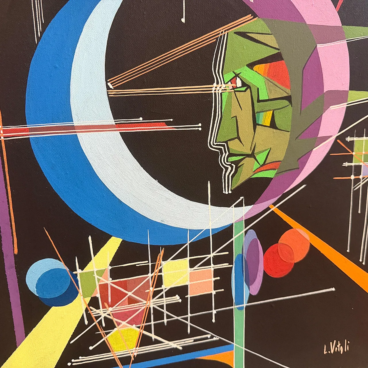 Kandinsky style futurist abstract oil painting by Libero Vitali, 1980s 5