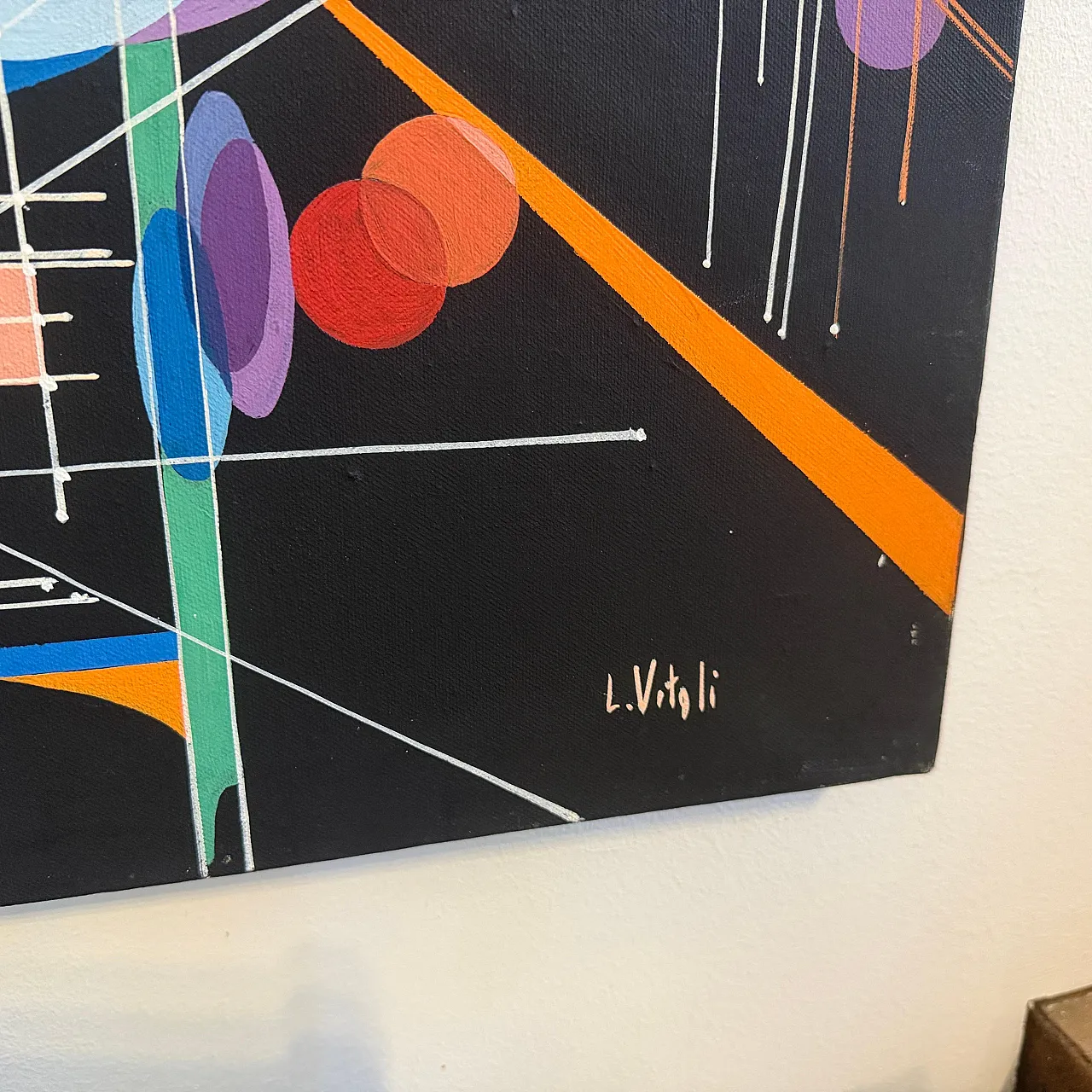 Kandinsky style futurist abstract oil painting by Libero Vitali, 1980s 7