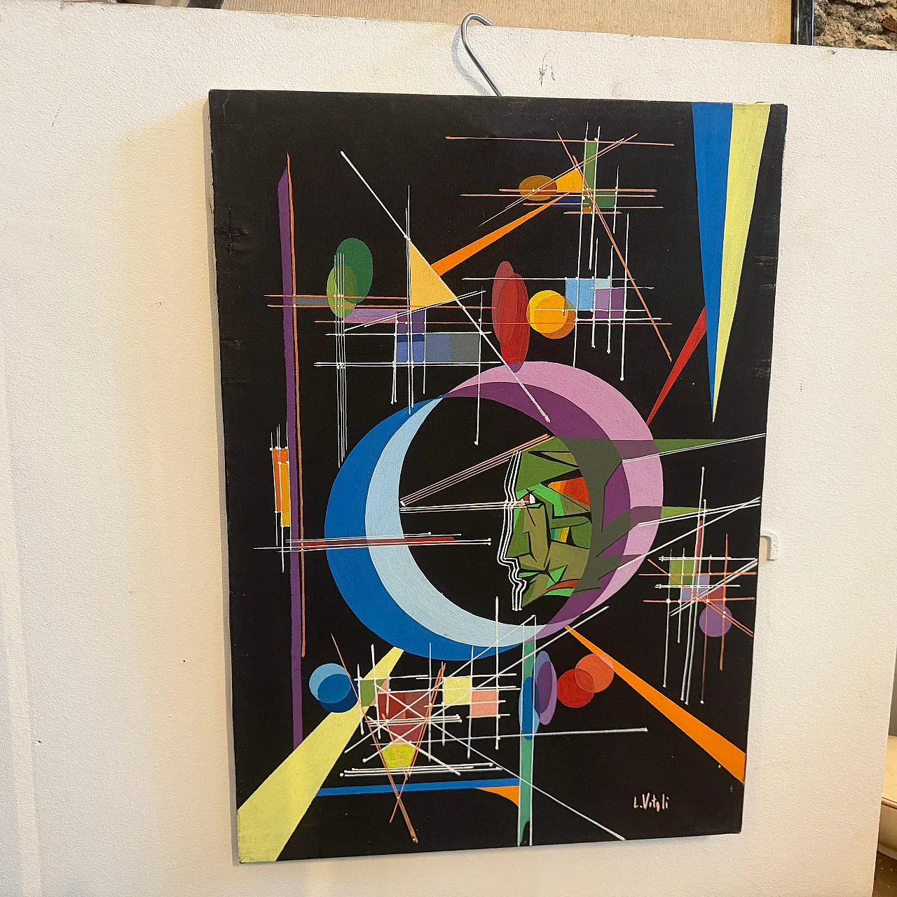 Kandinsky style futurist abstract oil painting by Libero Vitali, 1980s 8