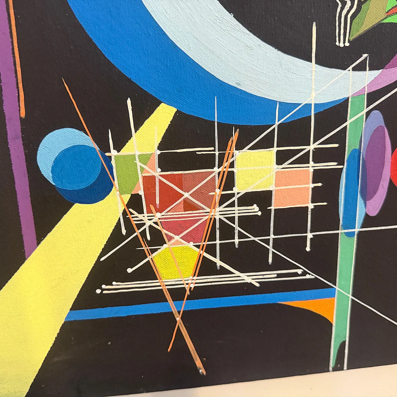 Kandinsky style futurist abstract oil painting by Libero Vitali, 1980s 9