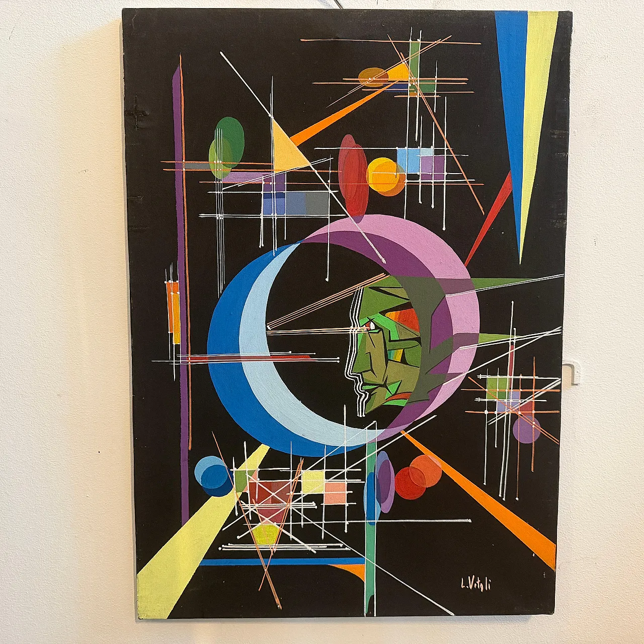 Kandinsky style futurist abstract oil painting by Libero Vitali, 1980s 10