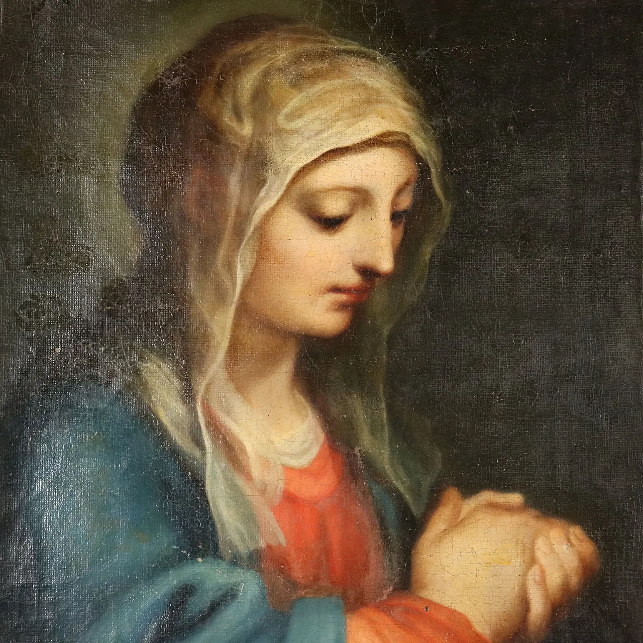 Painting Madonna Praying, oil on canvas, 18th century 3